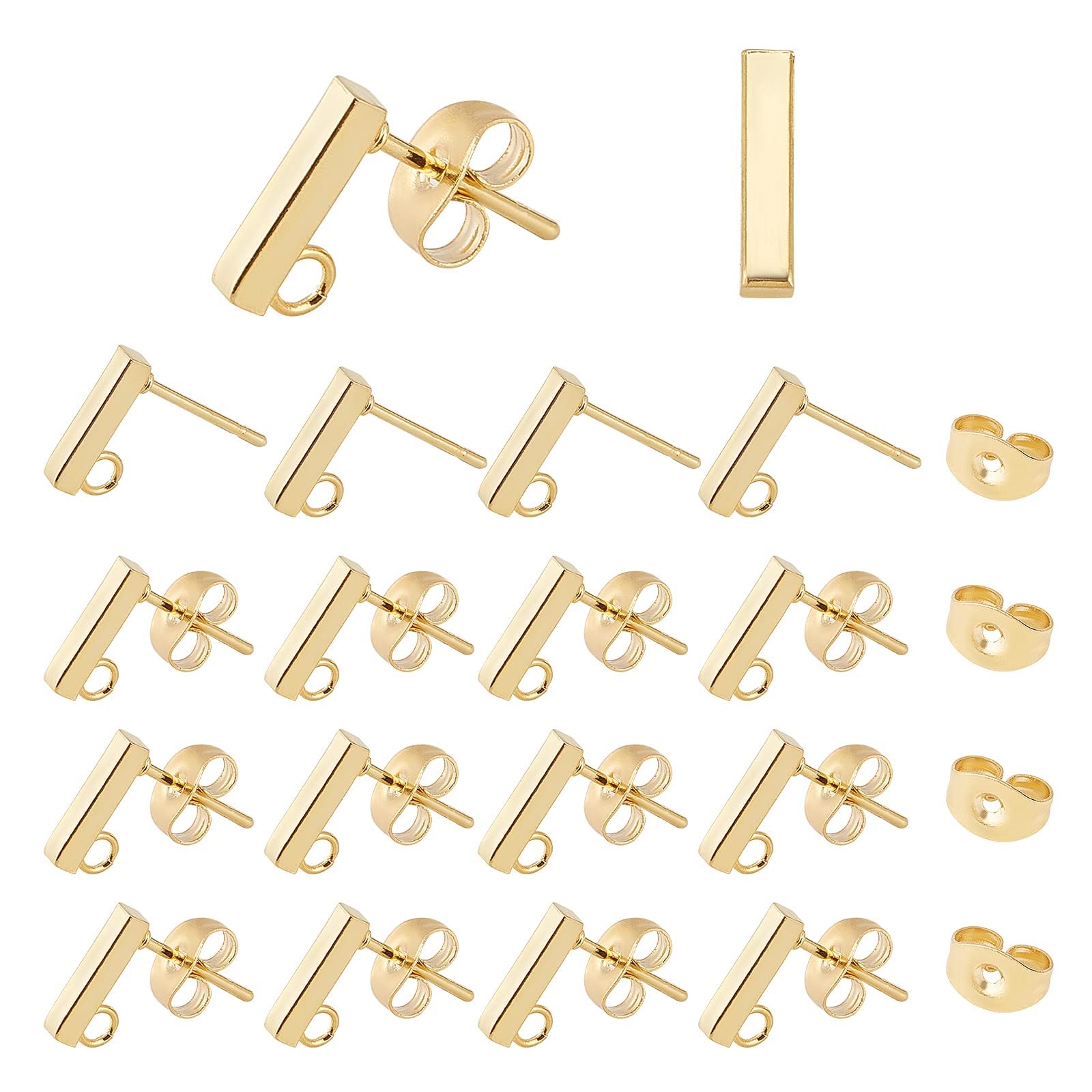 Stud Earring, Settings Stainless Steel Ear with Loop and Ear Nuts Geometry Trend Simple Square Can Be Matched with Diy Tassel 0.8mm Pin Earring Finding Jewelry Making (Golden 50pcs)