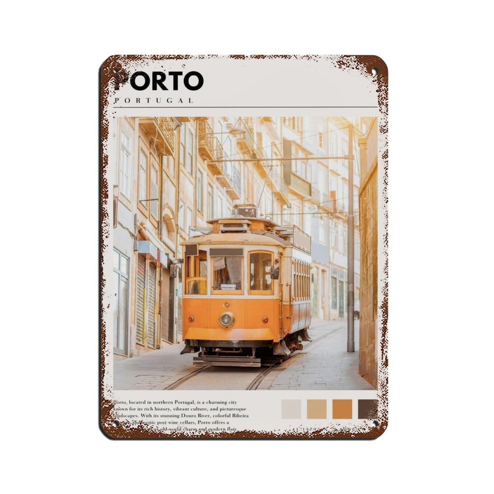 Porto Portugal Poster Portugal Art Retro Poster Metal Tin Sign Chic Art Retro Iron Painting Bar People Cave Cafe Family Garage Poster Wall Decoration 12x16inch(30x40cm)
