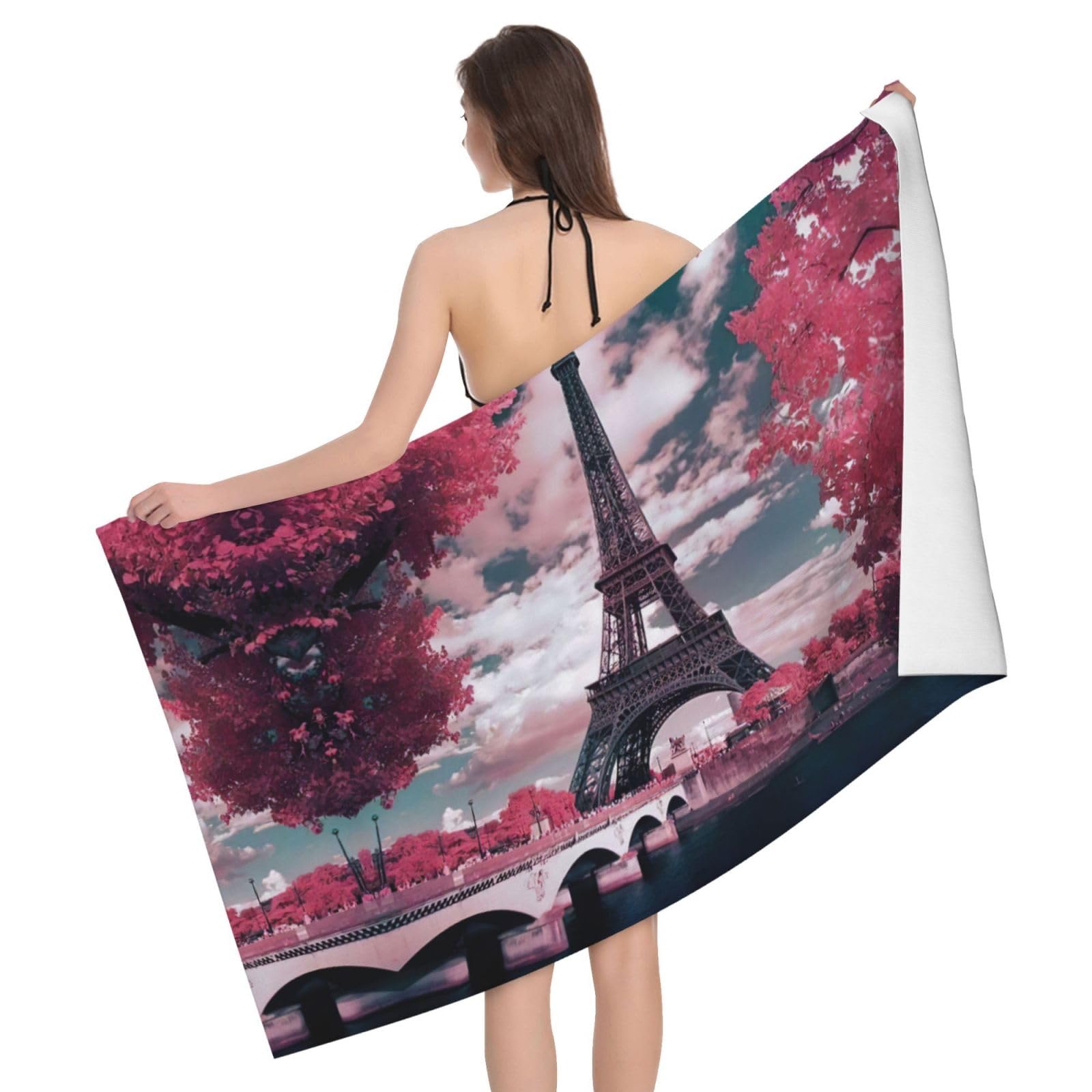 Serviette de bain absorbante Tour Eiffel en microfibre rose