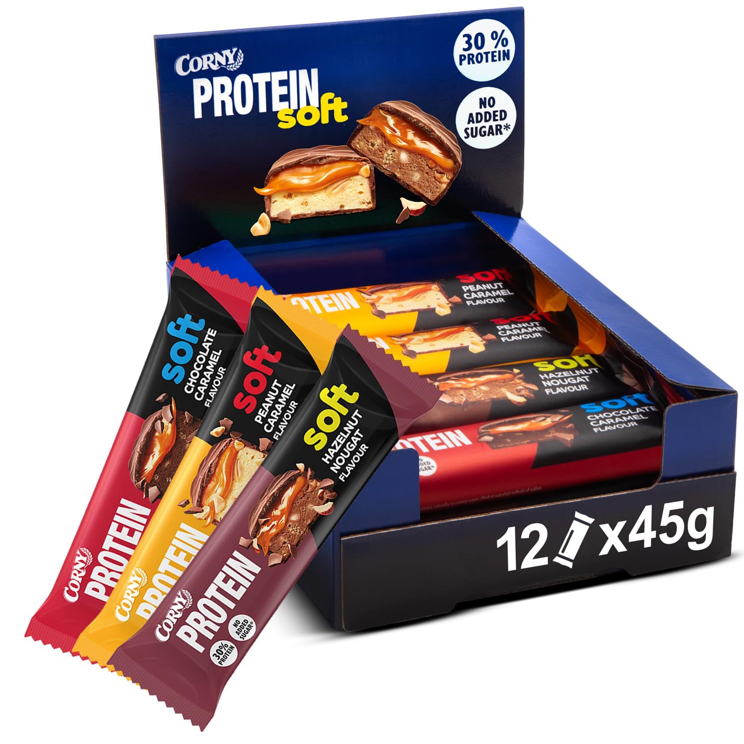 Corny | Protein Soft 12er Mix Pack | 30% Eiweiß | Probier Mischkarton Proteinriegel 12x45g Mixbox
