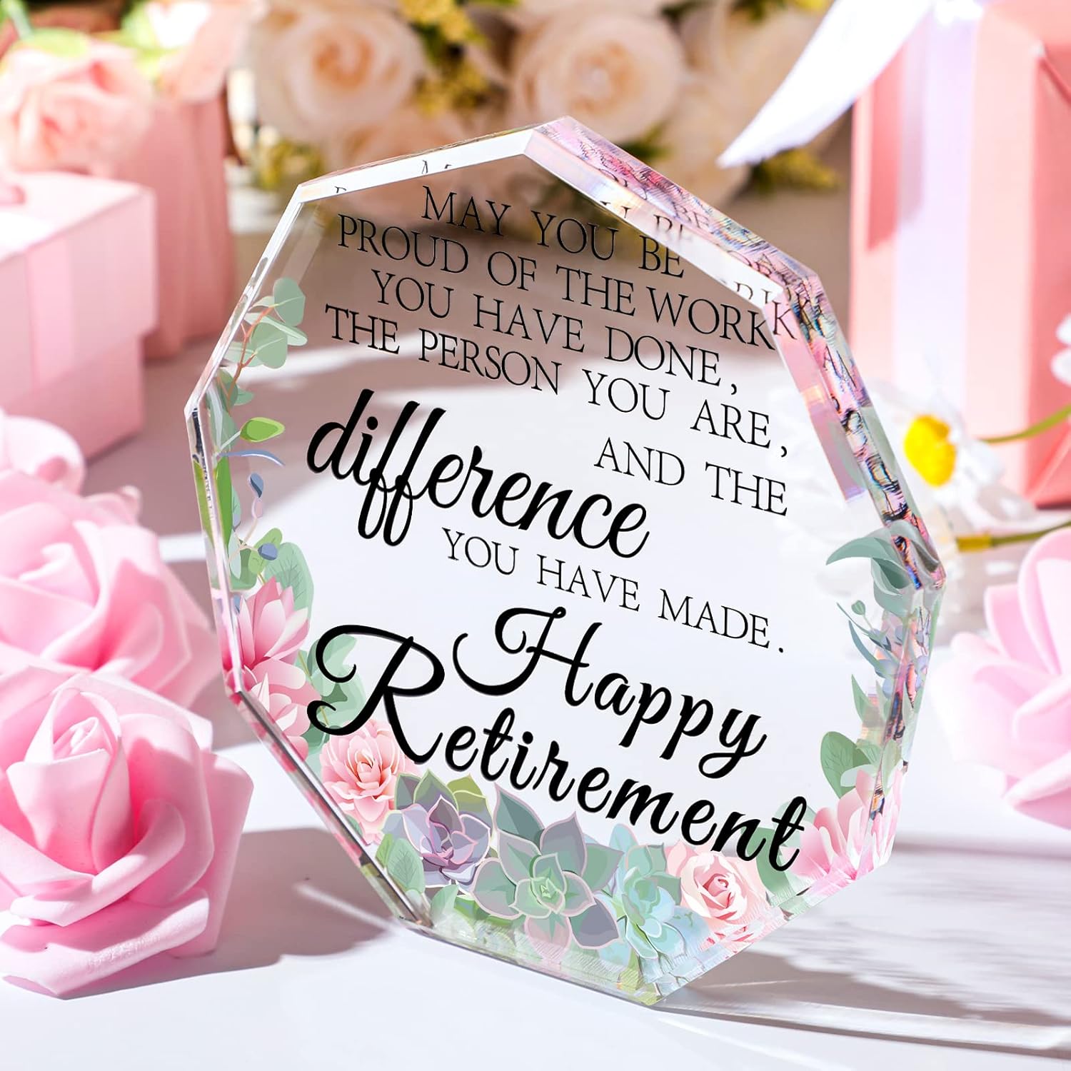 Chunful Retirement Gifts for Women Men May You Be Proud Keepsake and Paperweight Retirement Plaque Inspirational Farewell Gifts for Retired Teacher Police Firefighter(Nonagon) - Image 4