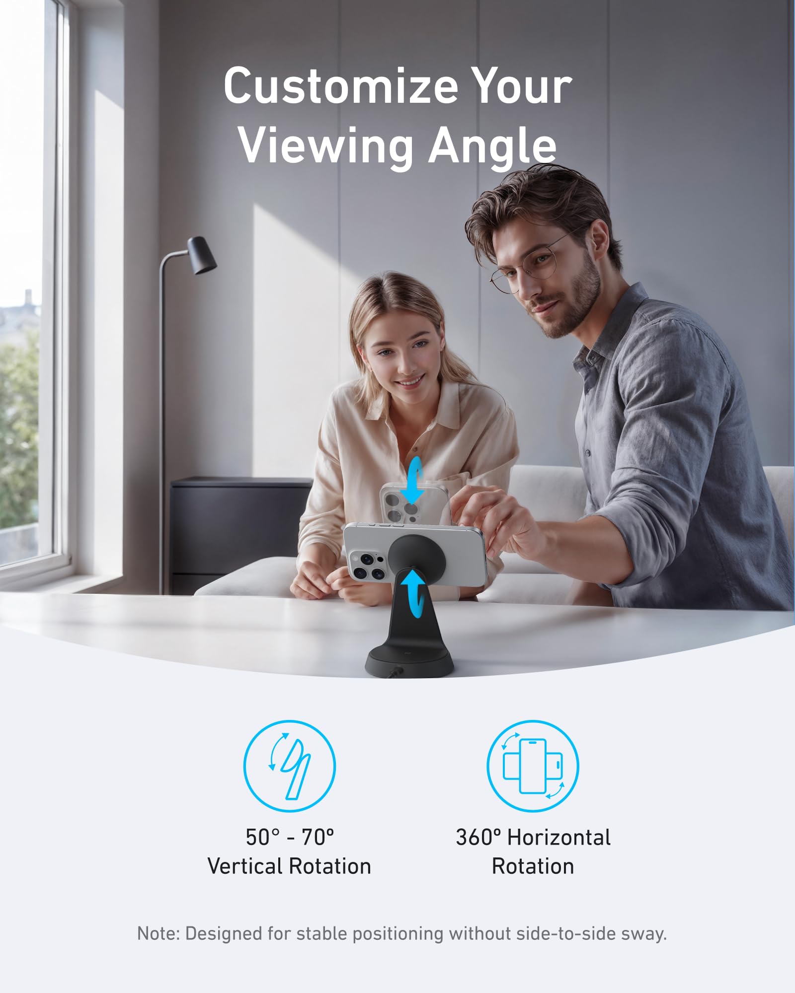 Anker MagGo Stazione di ricarica 2-in-1 di, compatibile MagSafe, caricatore wireless iPhone certificato Qi2 da 15W,regolabile e super resistente,per iPhone serie 16/15 e altro (adattatore non incluso)