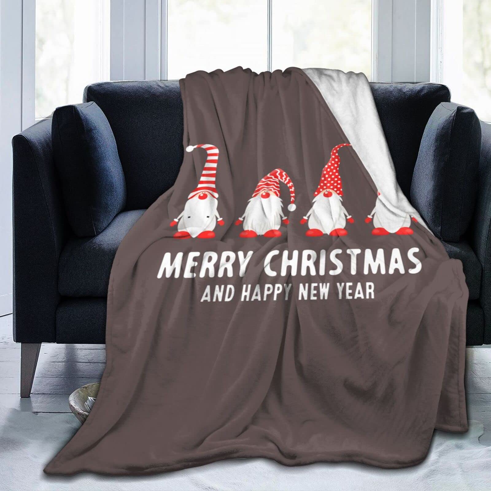 Lsjuee Christmas Gnome Throw Blanket Warm Cozy Blankets Lightweight Soft Cozy Flannel Winter Holiday Blanket for Sofa Couch Bed Office Xmas Gift 60"X50"