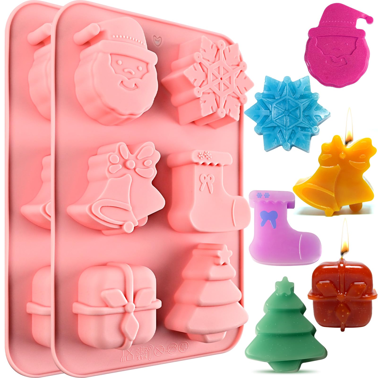 Christmas Soap Molds, 2 Pack Christmas Theme Silicone Mold 12 Cavity