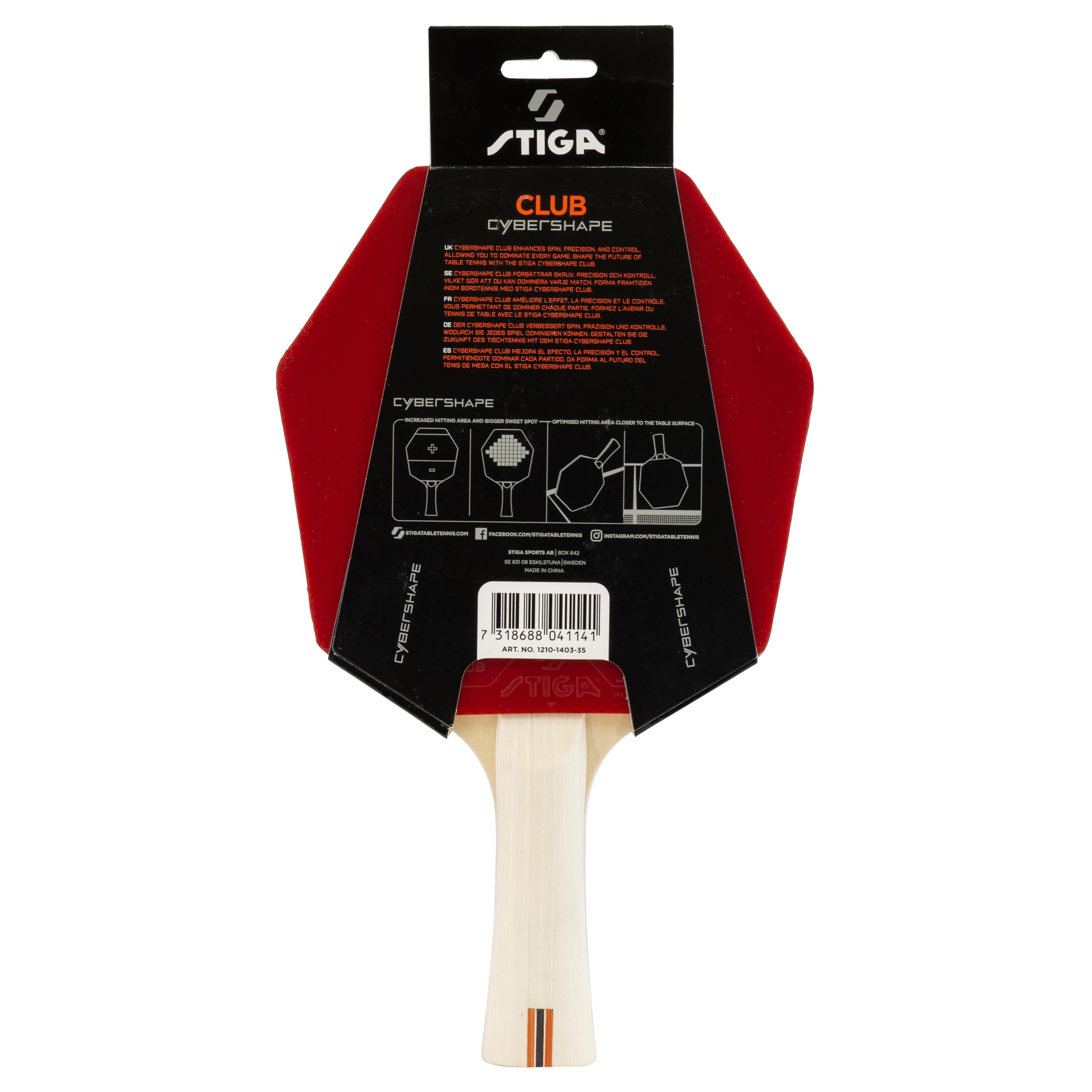 Raquette de Tennis de Table STIGA Club Cybershape. Raquette de Tennis de Table pour débutants avec Bois 5 Plis, revêtement Star Club et Grand Sweet Spot
