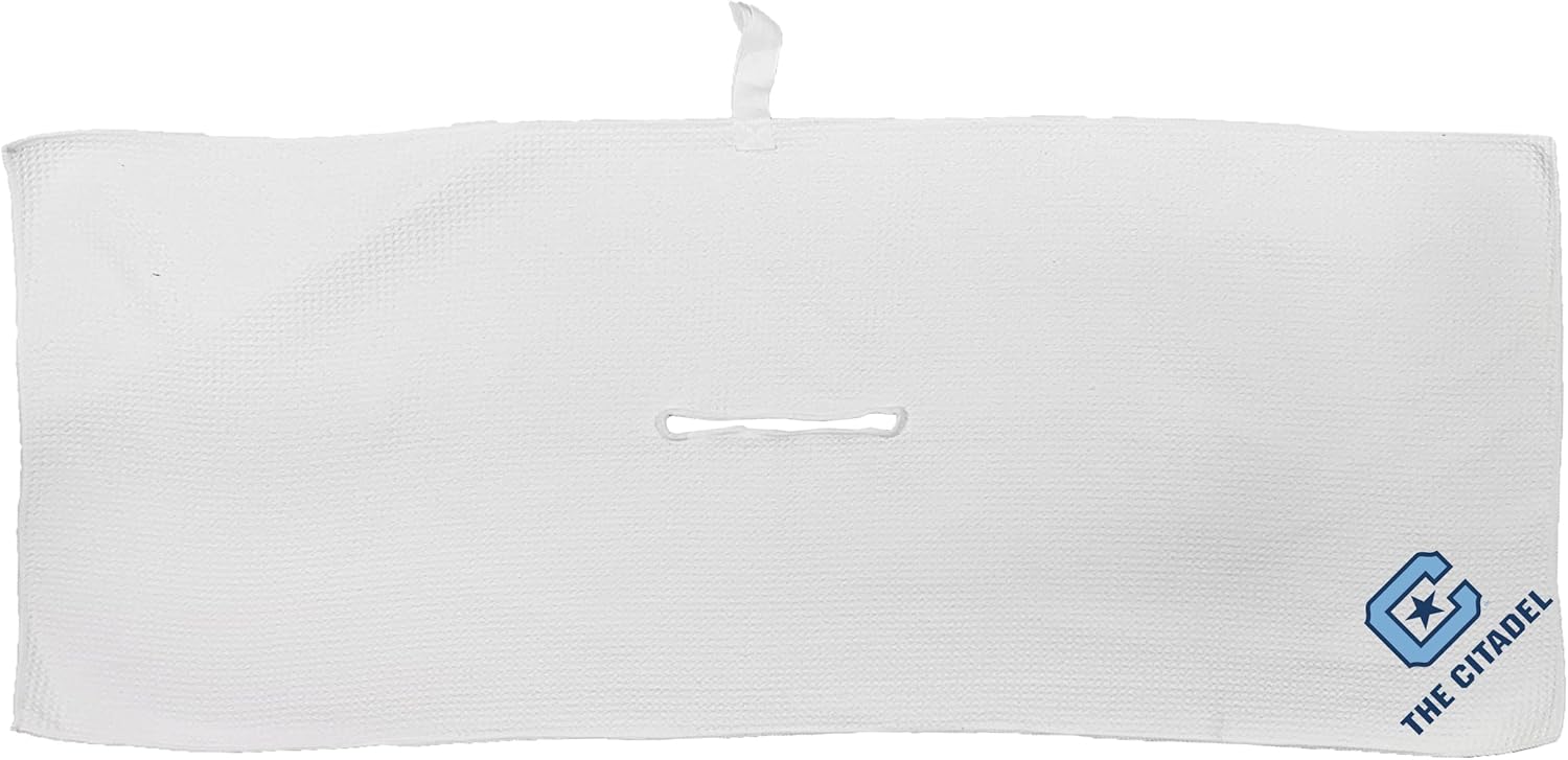 Team Golf NCAA CITADEL MILITARY Microfiber Towel - 16" X 40" (White) Team Golf NCAA Microfiber Towel - 16" X 40" (White) With Carabiner Clip, Premium Microfiber with Deep Waffle Pockets- Superior Water Absorption and Quick Dry Golf Cleaning Towel