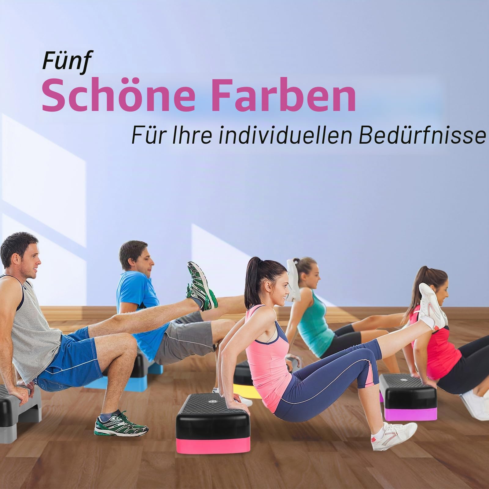 Höhenverstellbarer Aerobic-Stepper für Fitness und Training, 2 Stufen, mit 2 Erhöhungen, verstellbar von 10 cm – 15 cm (grau)