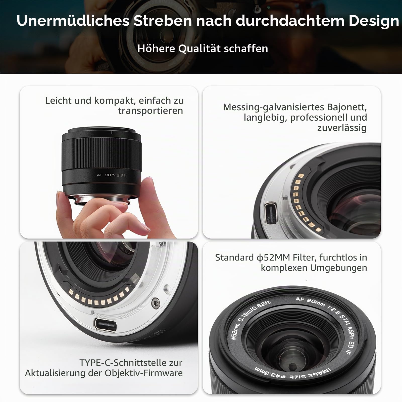 VILTROX AF 20mm F2.8 FE für Sony E Mount Vollformat Objektiv Prime | 20mm f/2.8 E-Mount Weitwinkelobjektiv für Sony Alpha a7 a7III a7R a7RII I a7RIV a7S a7SII a9 a7C a6700 a6600 a6400 a7iv a7ii