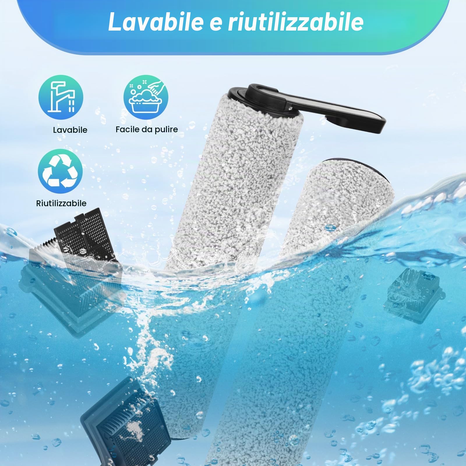 Spazzola rotante e filtro per Tineco iFLOOR 5 Breeze, set di 7 pezzi di ricambio 2 spazzole rotanti + 4 filtri di ricambio + 1 spazzola di pulizia