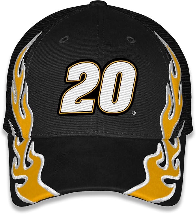 Gorra tipo snapback negra con diseño de llamas NASCAR #20 miniatura 3