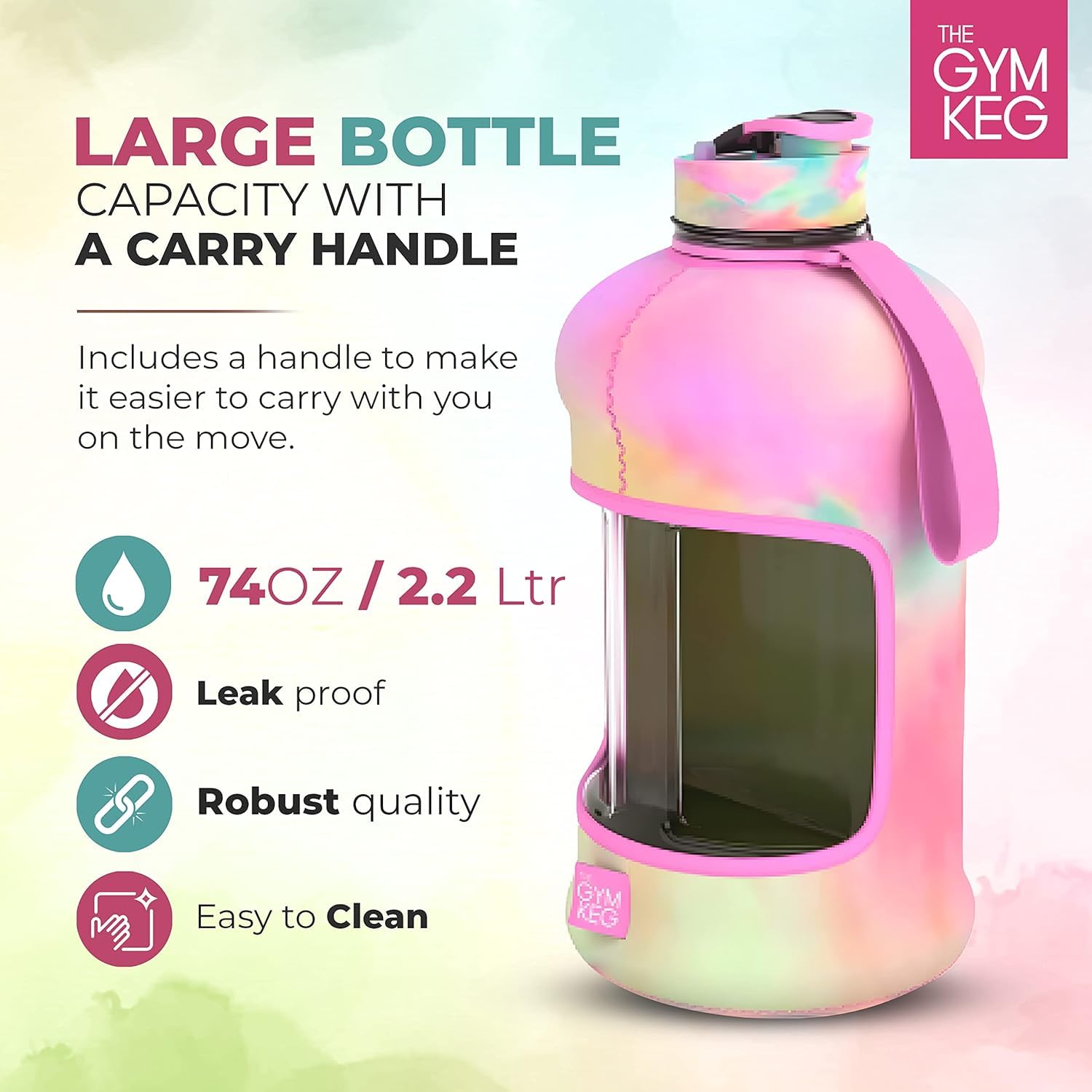 The Gym Keg Official Sports 2L Water Bottle (2.2 L) Insulated Sleeve, Carry Handle, Fitness, Exercise - Image 2