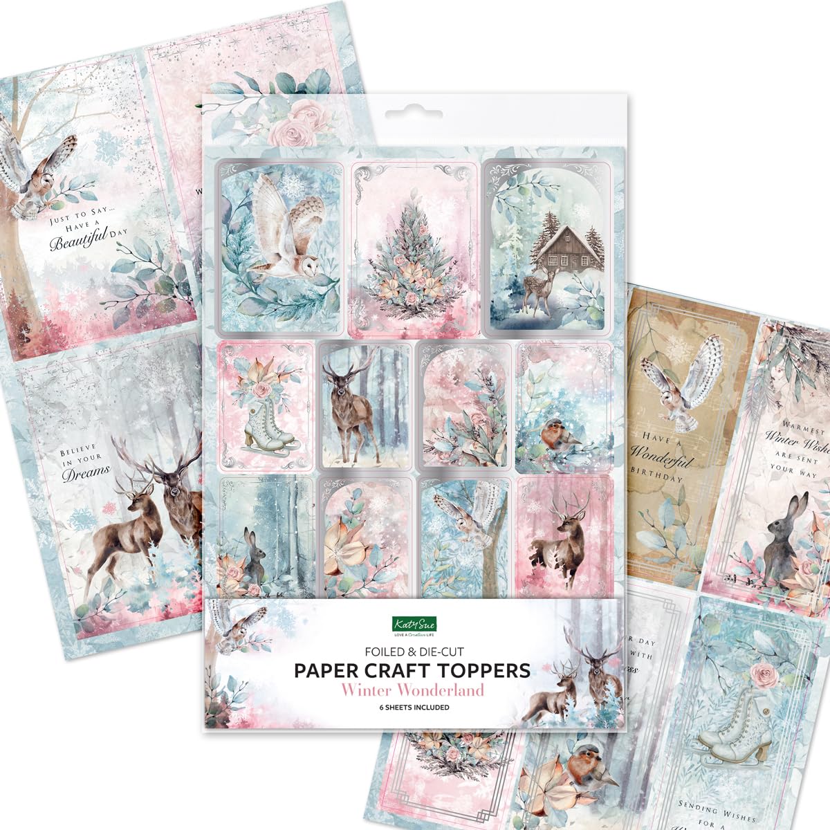 Winter Wonderland Foiled & Die-Cut Paper Craft Toppers for Card Making Supplies. Contains 6 Sheets and 54 Die-Cut Toppers for Winter Themed Card Making