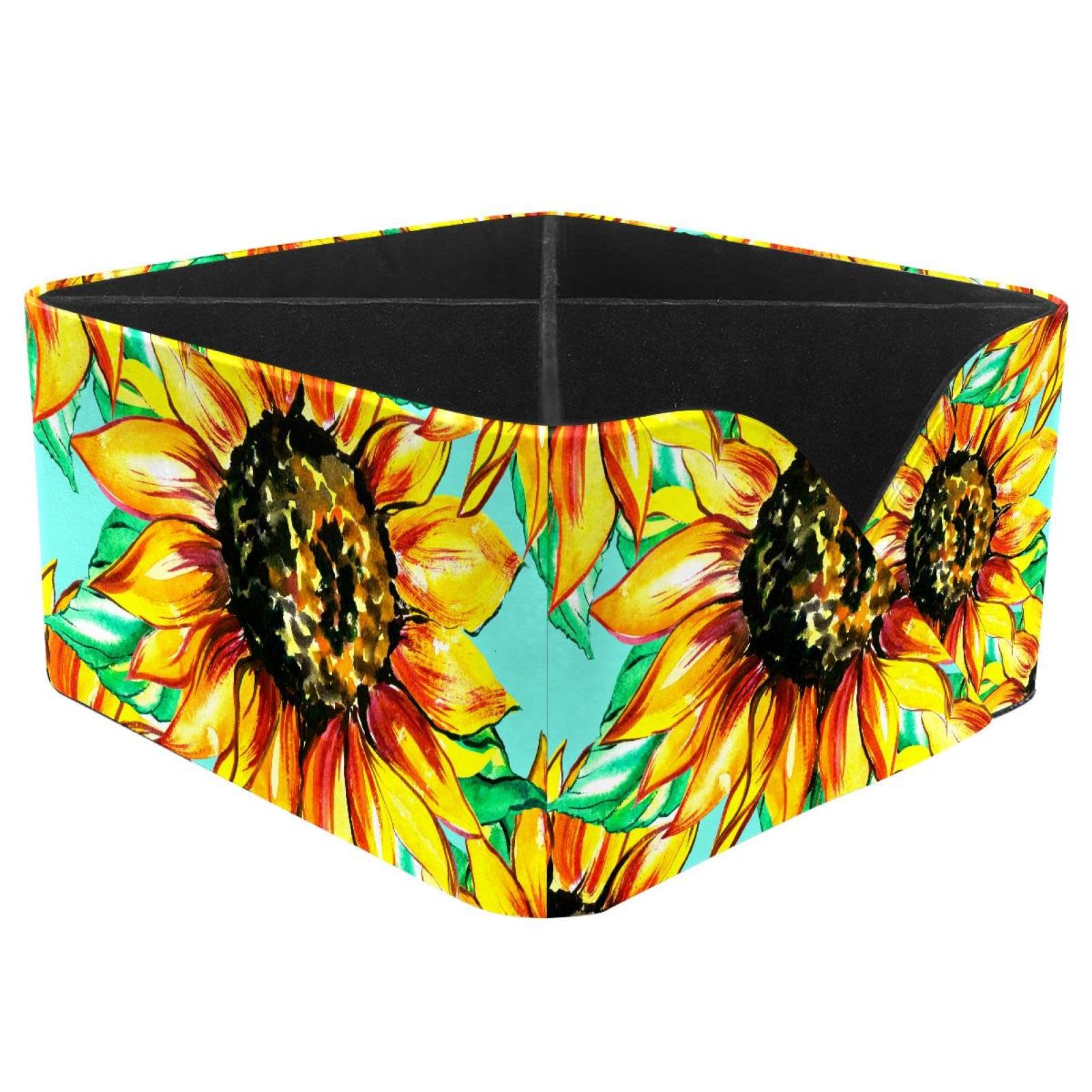 KengjuTesu Watercolor Sunflower Pattern Desktop Organizer Pen Holder, Rectangular Pencil Cup for Office, Study and Makeup Stations