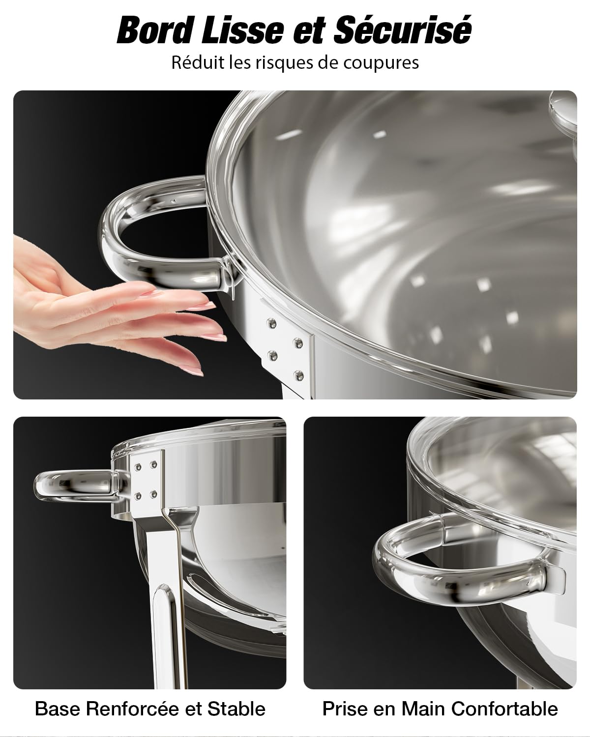 WARMOUNTS Lot de 4 Chafing Dish 5 L, Ronds Réchaud à Buffet avec Couvercle en Verre, Buffets Chauffants en Acier Inoxydable Idéal pour Fêtes, Événements, Mariages, Dîners, Noël et Camping