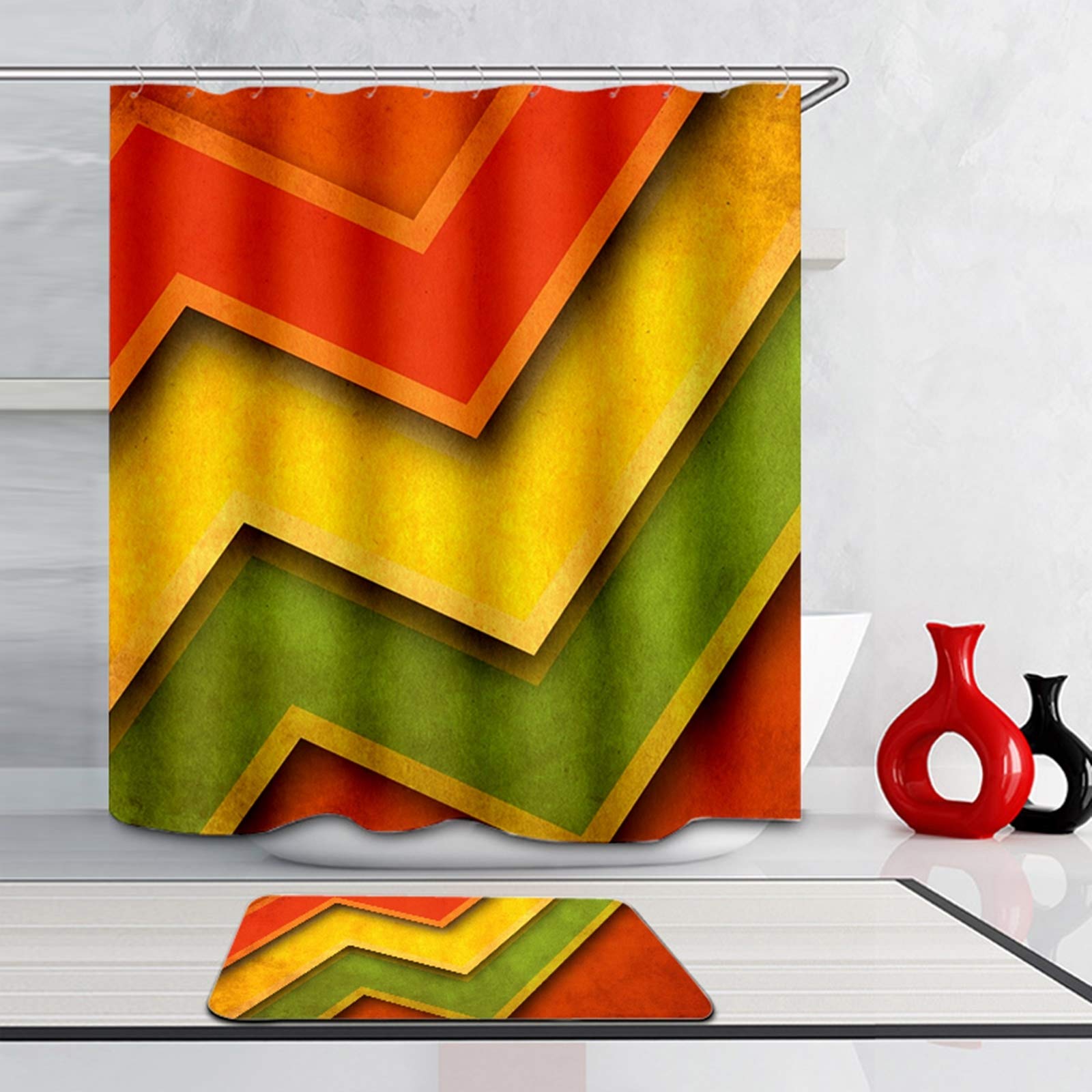 Daesar Dywaniki łazienkowe do łazienki 40 x 60 3D geometria zasłona łazienkowa 180 x 180 cm zapobiegające powstawaniu pleśni, zestaw mat łazienkowych