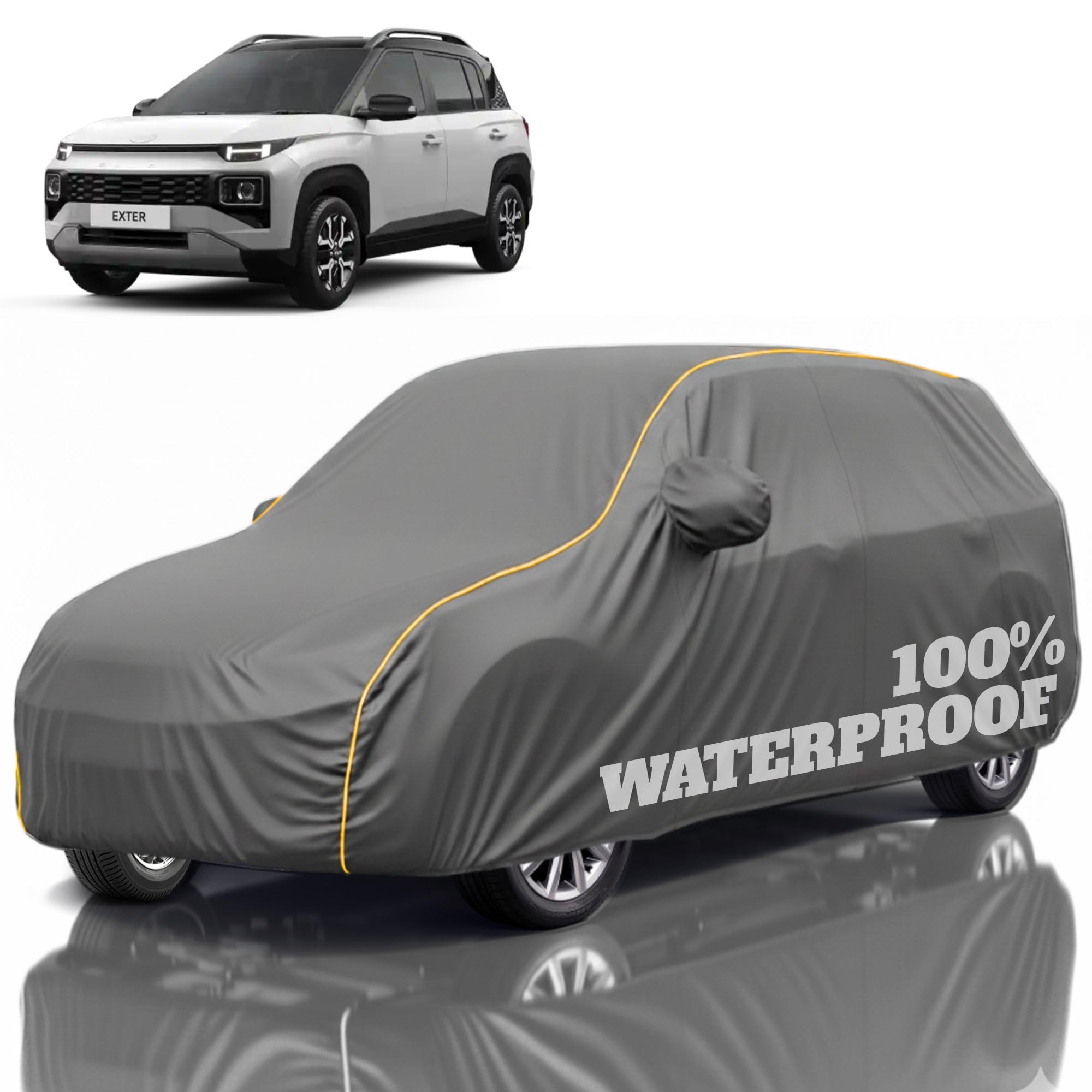 Premium Polyester Car Cover Exter All-Weather Protection from Rain, Dust &amp; Sun | UV Resistant Fabric | Full Body Secure Fit for Outdoor &amp; Indoor Parking Grey