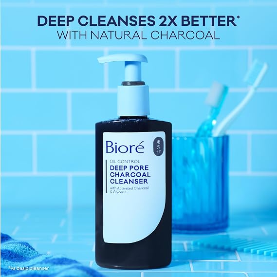Biore Deep Pore Charcoal Face Wash, Daily Facial Cleanser for Dirt & Makeup Removal, for Oily Skin, 6.77 Oz