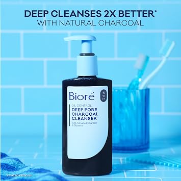 Biore Deep Pore Charcoal Face Wash, Daily Facial Cleanser for Dirt & Makeup Removal, for Oily Skin, 6.77 Oz