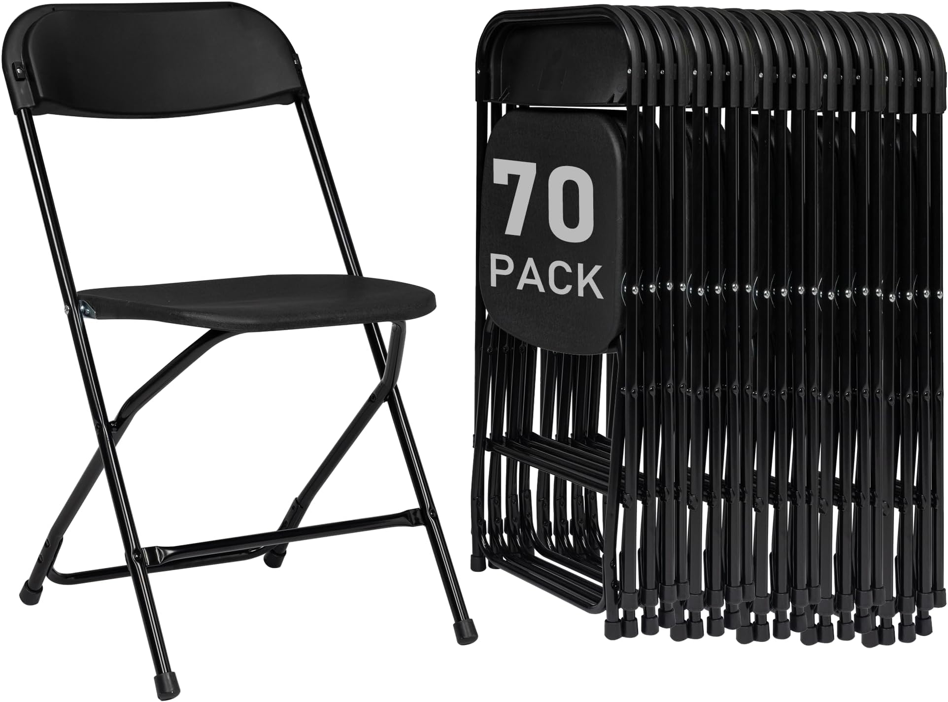 70 Pack Black Plastic Folding Chairs, Portable Party Chairs, Stackable Commercial Seats with Steel Frame for Home Office Wedding Party Indoor Outdoor Events Chairs, 350lbs Capacity