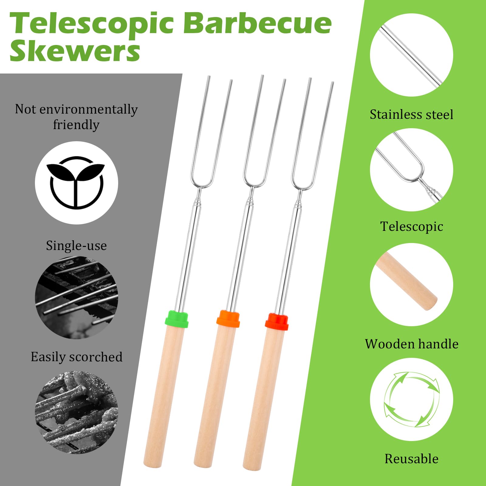 Brochettes Télescopiques en Acier Inoxydable pour BBQ, Marshmallow, Camping – Accessoire Barbecue