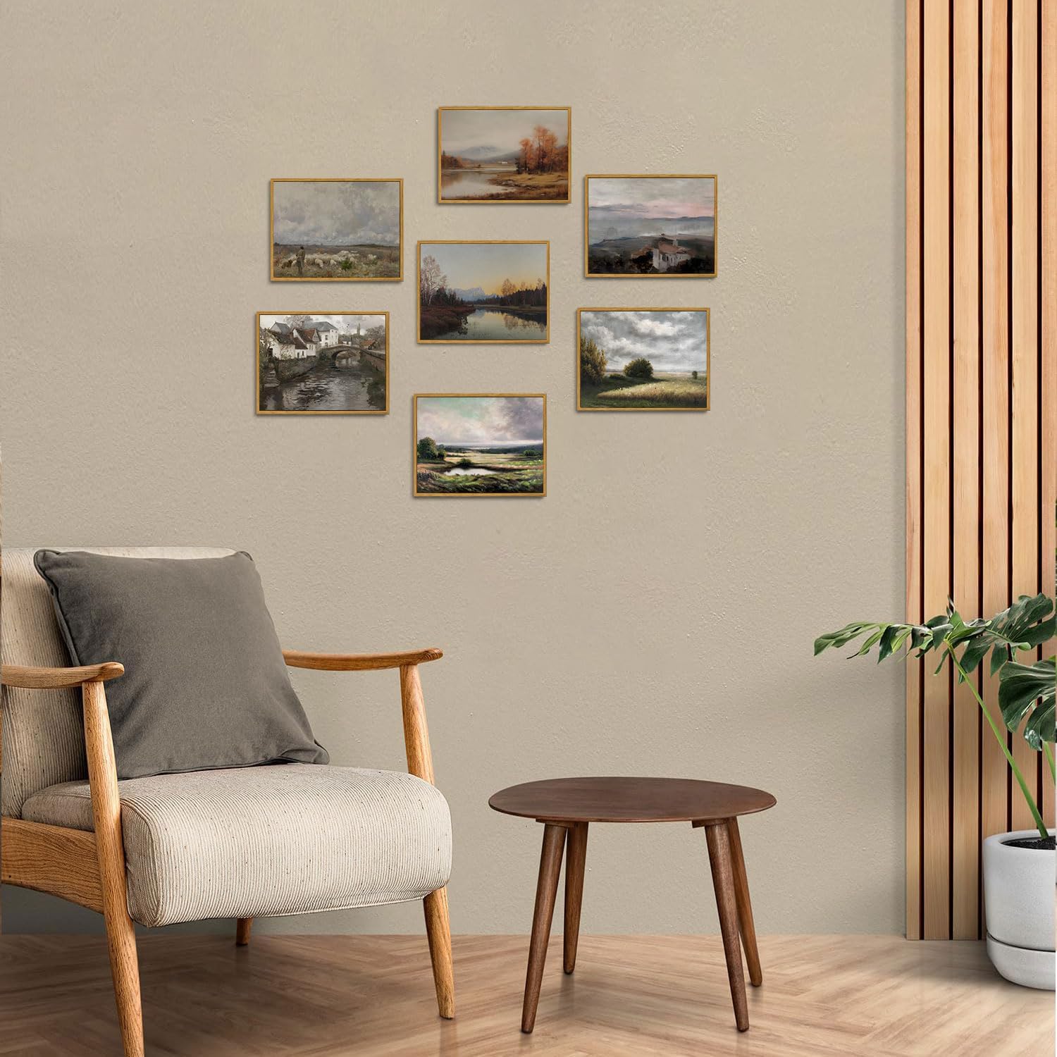 OIQArtOIQ Vintage Landscape Canvas Wall Art Framed Natural Scenery Painting Artwork Prints France Country Wilderness Farmhouse Decor Pictures Kitchen Bedroom Living Room Bathroom