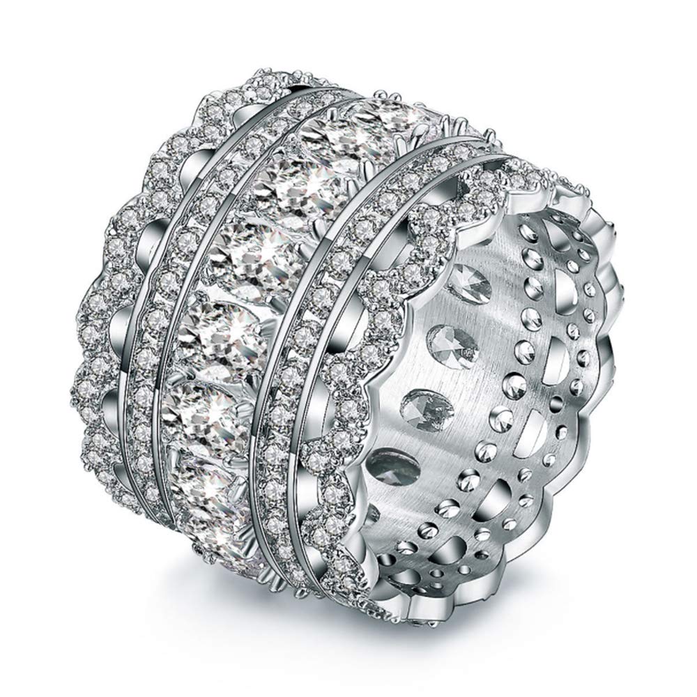 INRENG Vintage Style Princess Cubic Zirconia Wide Wedding Band Statement Cocktail Ring 18k White Gold Plated Jewelry