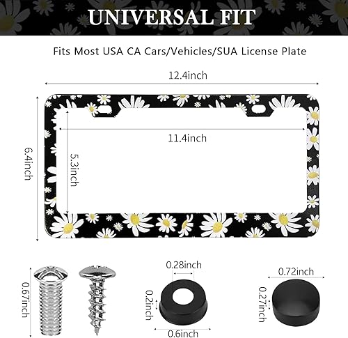 Miniatura 9 de Marcos de matrícula rosas con flores, paquete de 2 marcos de matrícula florales para mujeres, marco de metal de aluminio para automóvil con