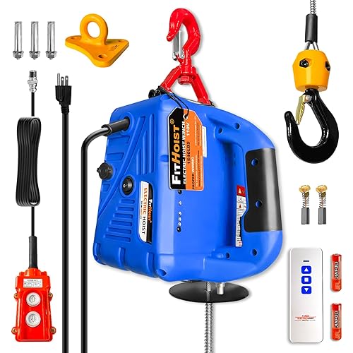 FITHOIST 1540LBS Electric Hoist Winch 3-in-1 | 1500W Portable Manual, Wired & Wireless Remote Control | 25ft Vertical & Horizontal Lift | Overload Protection for Towing and Lifting
