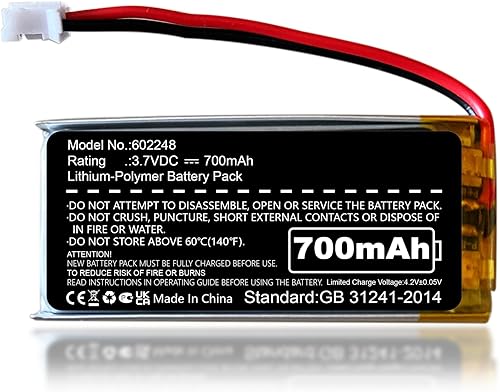 Nzzz 700mAh 3.7V 602248 Batería de polímero de litio con 2 cables JST PH2.0.000 in Conector 602248 Batería recargable resistente a altas