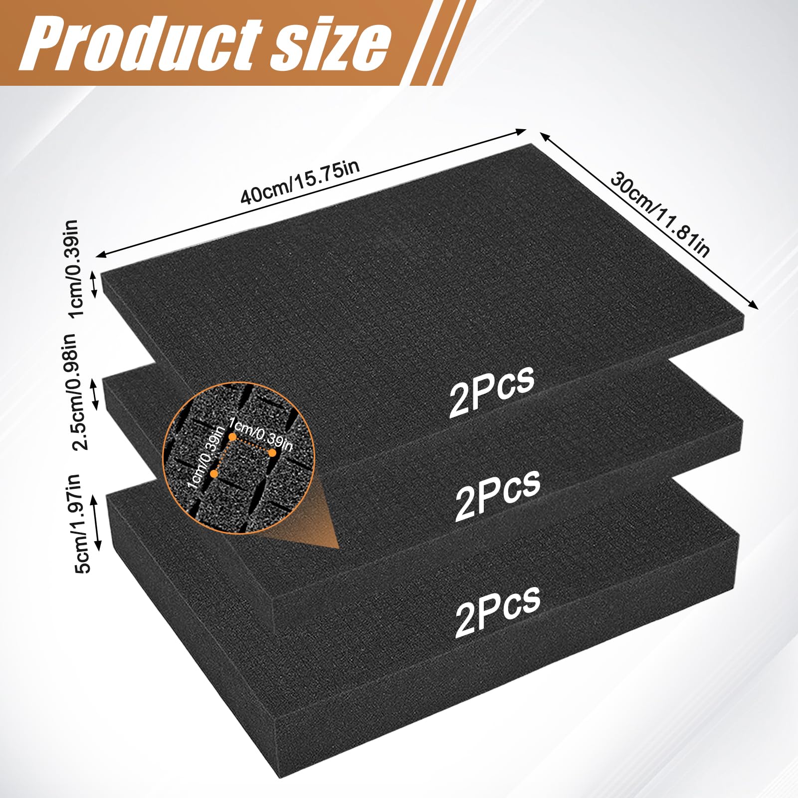 Lot de 4 mousses prédécoupées 400 x 300 mm (1 cm + 2,5 cm + 5 cm)