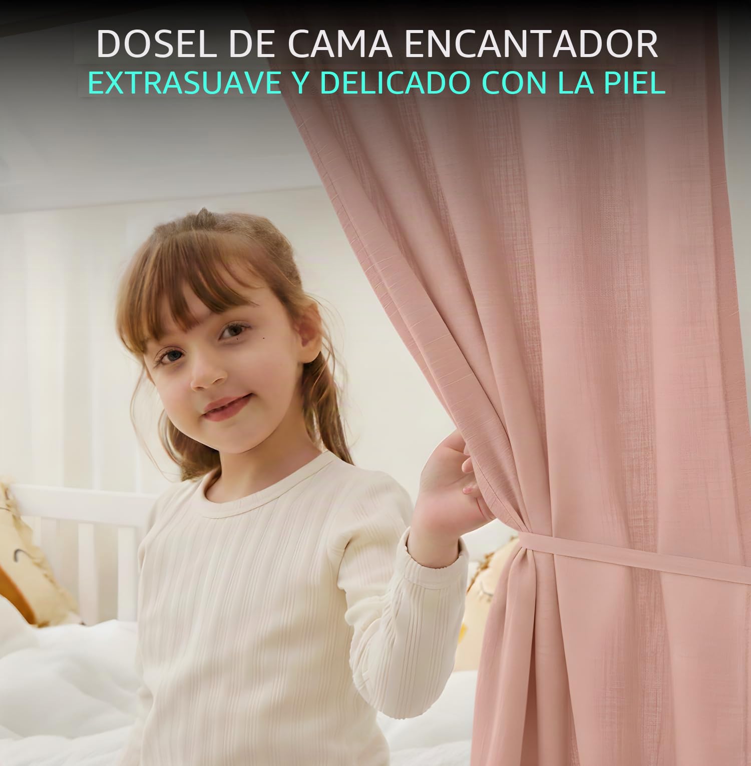 ALAVYA HOME® Juego de decoración para cama de 3 piezas, dosel y banderín de 300 cm, para cama infantil, 100% muselina orgánica GOTS, 125 x 350 cm, rosa claro
