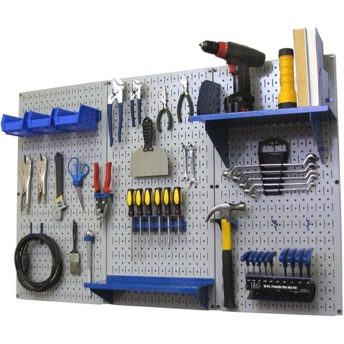 Wall Control Pegboard Organizer 4 ft. Metal Pegboard Standard Tool Storage Kit with Gray Toolboard and Blue Accessories
