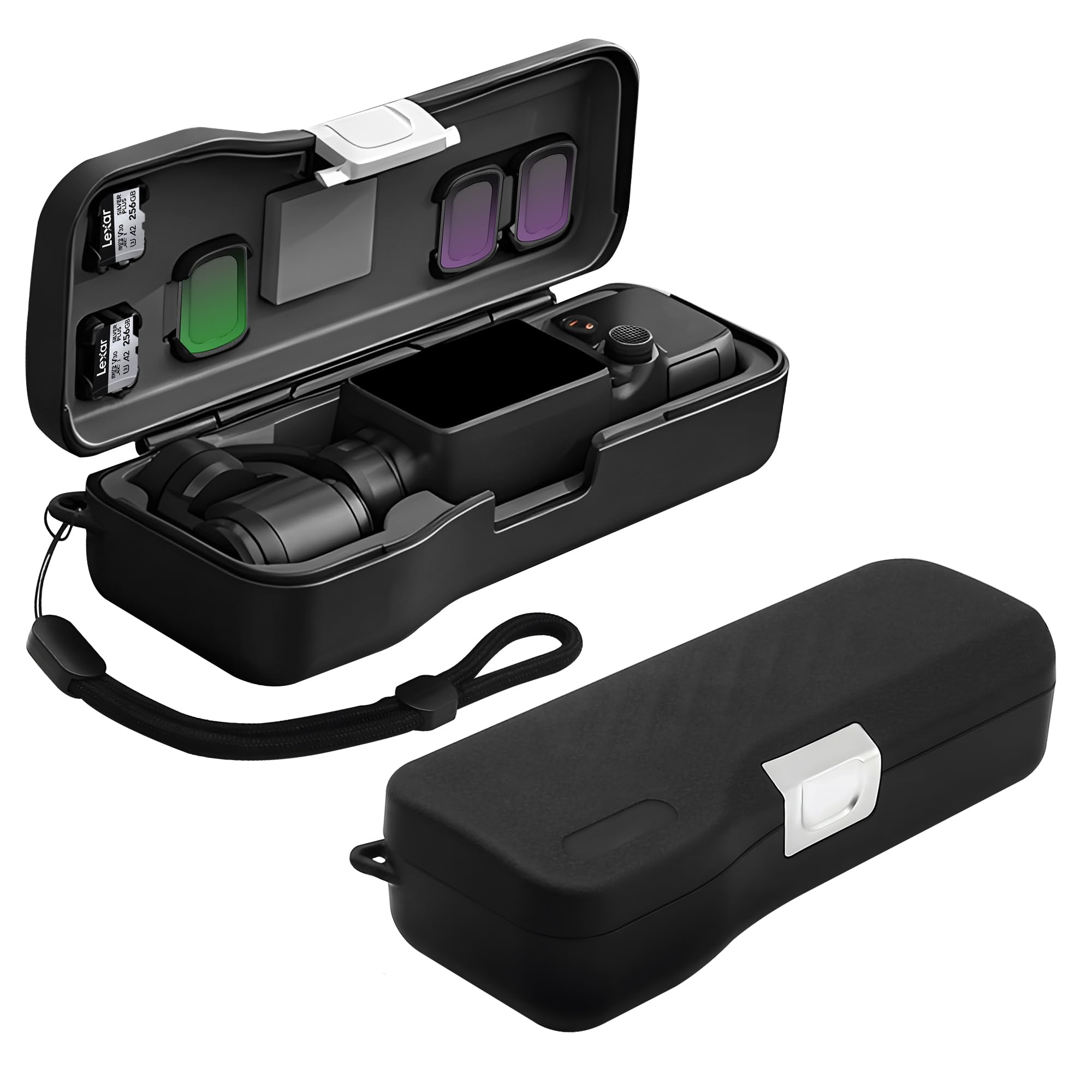 Pocket 4 Pokrowiec Ochronny - Przenośny Twardy Pokrowiec do Przechowywania Pełna Ochrona dla DJI Osmo Pocket 4/Pocket 3 Akcesoriów z 3 Filtrami Magnetycznymi i 2 Gniazdami na Karty Pamięci
