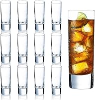 Farielyn-X 12 Pack 2oz Clear Heavy Base Shot Glasses - Tall Lead-Free Crystal for Whiskey Tequila Vodka