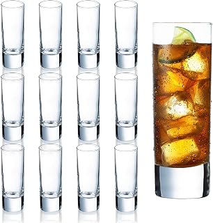 Farielyn-X 12 Pack 2oz Clear Heavy Base Shot Glasses - Tall Lead-Free Crystal for Whiskey Tequila Vodka