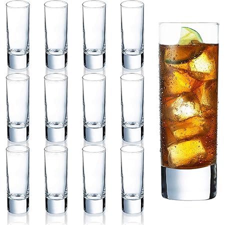 Farielyn-X Clear Heavy Base Shot Glasses 12 Pack, 2 oz Tall Glass Set for Whiskey, Tequila, Vodka