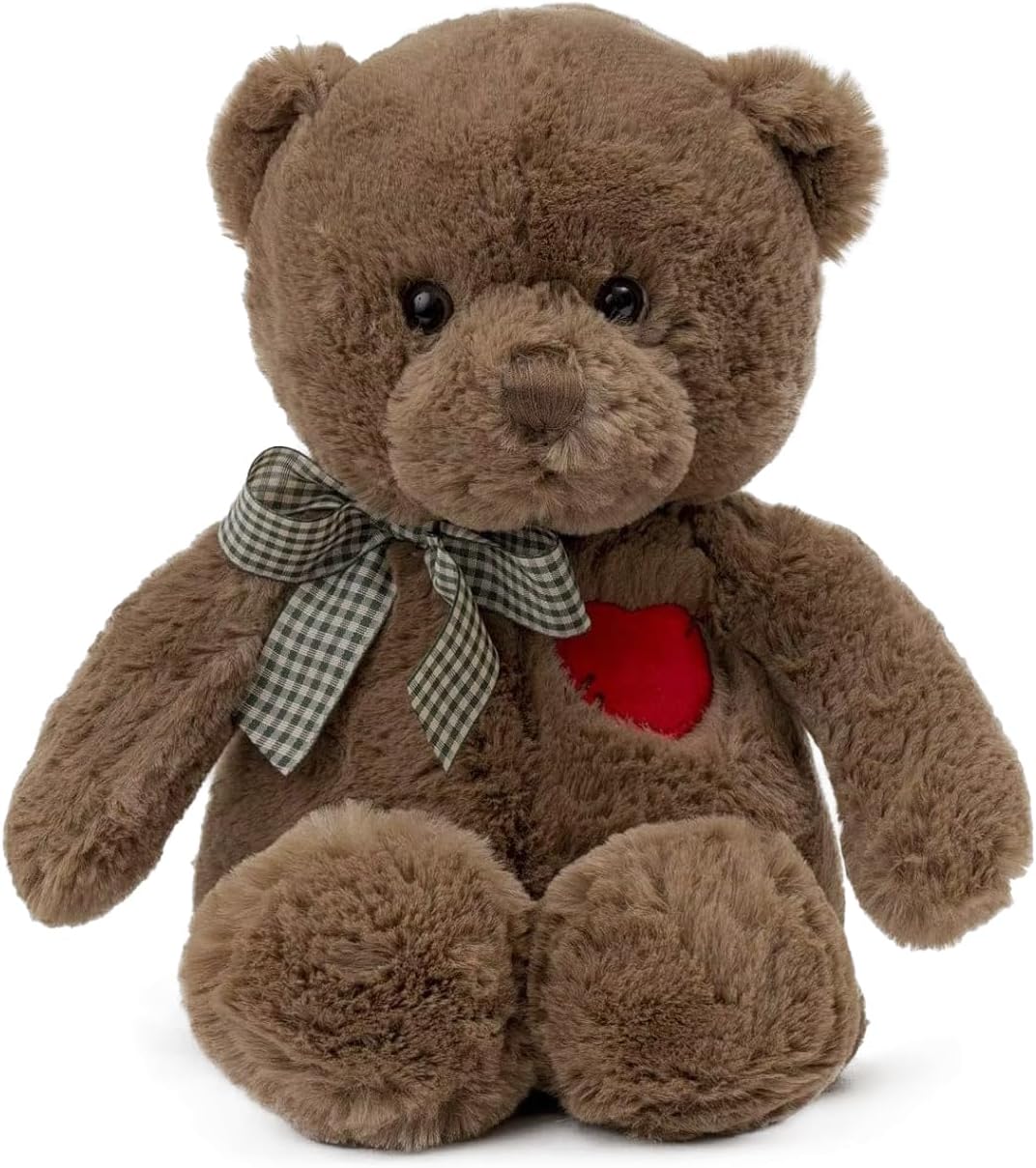 Riuhot Teddy Bear Plush with Heart Cute Brown Teddy Bear Stuffed Animal Bear Plushie Christmas Birthday Gifts for Girlfriend Boyfriend Kids 13.8"