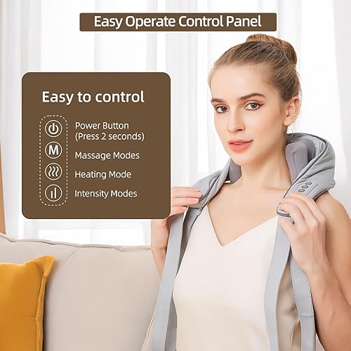 Miniatura 8 de Masajeador Shiatsu inalámbrico de cuello y hombros con calor - Masaje de amasamiento 6D, alivio del dolor de tejido profundo para trapecio,