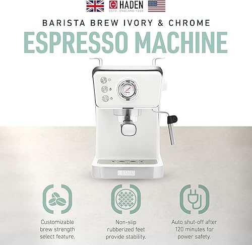 Miniatura 2 de HADEN Barista Brew - Cafetera de café expreso, de acero inoxidable con función espumador de leche y vaporizador y tanque de agua de 1.5 L, color