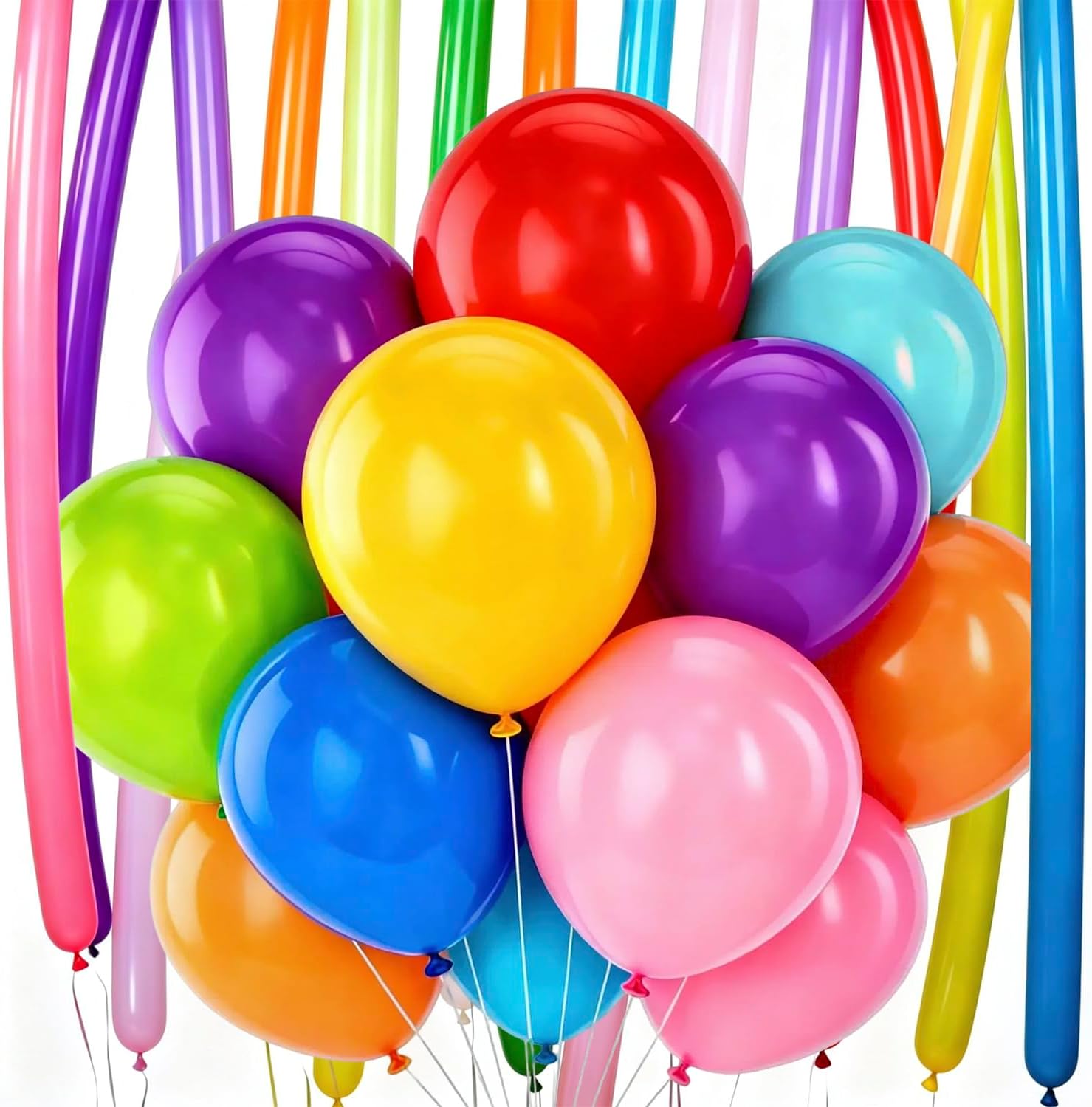 XNUT Assorted Rainbow Latex Balloons, 60 Pack 12 inch Round and 60inch long balloons Helium Bright Color Balloons for Birthday Bridal Shower Wedding Party Decorations