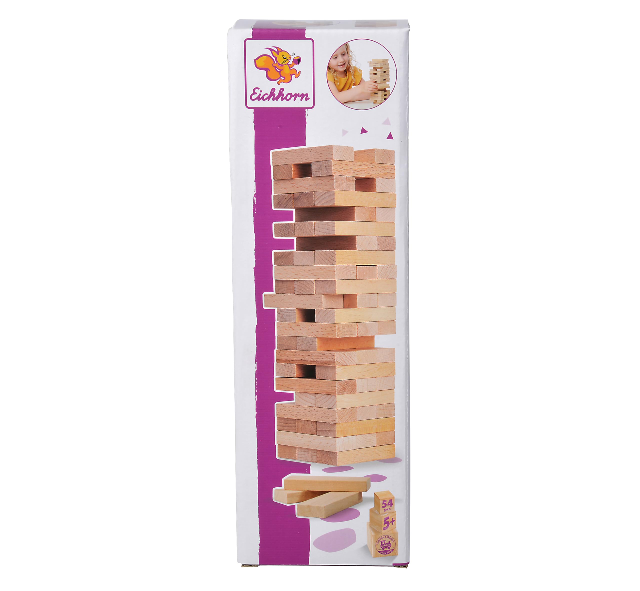 Eichhorn Torre in Legno Vacillante, Gioco impilabile, in legno non trattato, torre a dondolo, 54 pezzi, 5 anni, 100002466, marrone