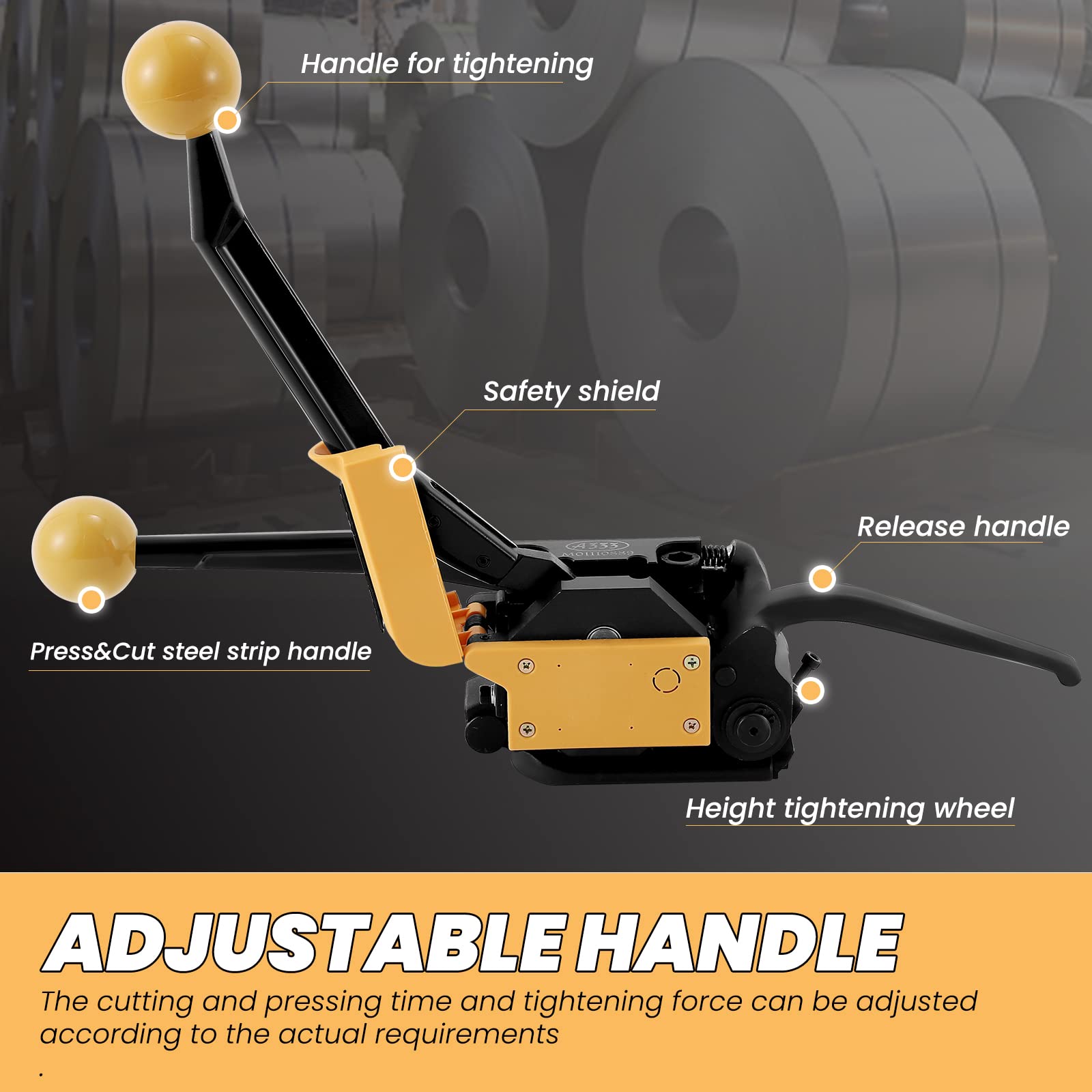 Flejadora manual sin hebilla Cortador tensor de fleje Herramienta manual de flejado de metal sin costuras Adecuado para flejes de acero de 13-19mm de ancho y embalaje