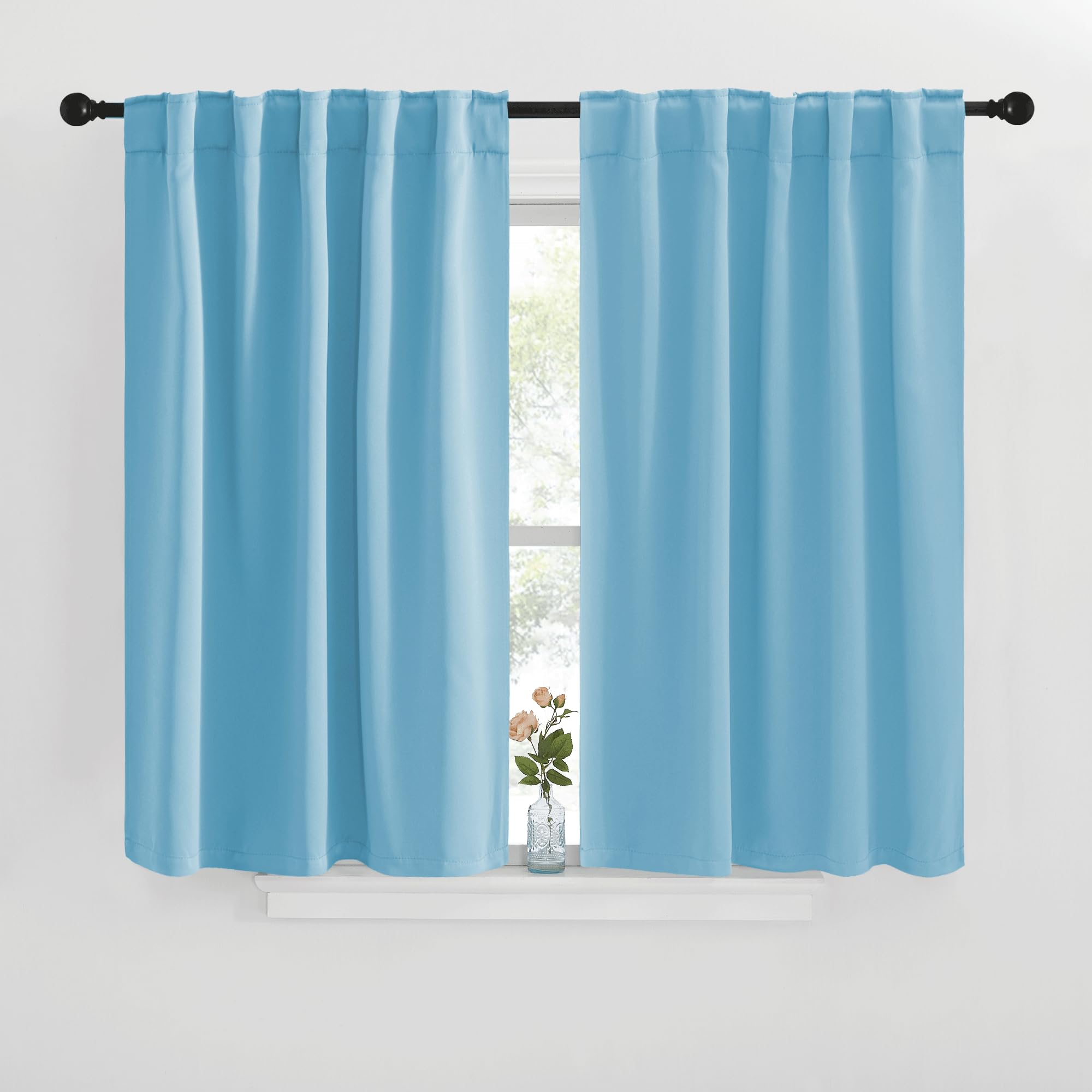 NICETOWN Window Treatment Blackout Curtains and Draperies - (Blue Color) 42x40 inch, 2 Panels, Room Darkening Blackout Panel Drapes for Bedroom