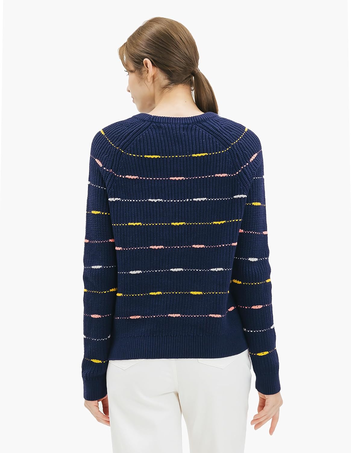 Cable Stitch Women's Dotted Stripe Sweater - Crewneck Long Sleeve Knitted Pullover Top - Image 2