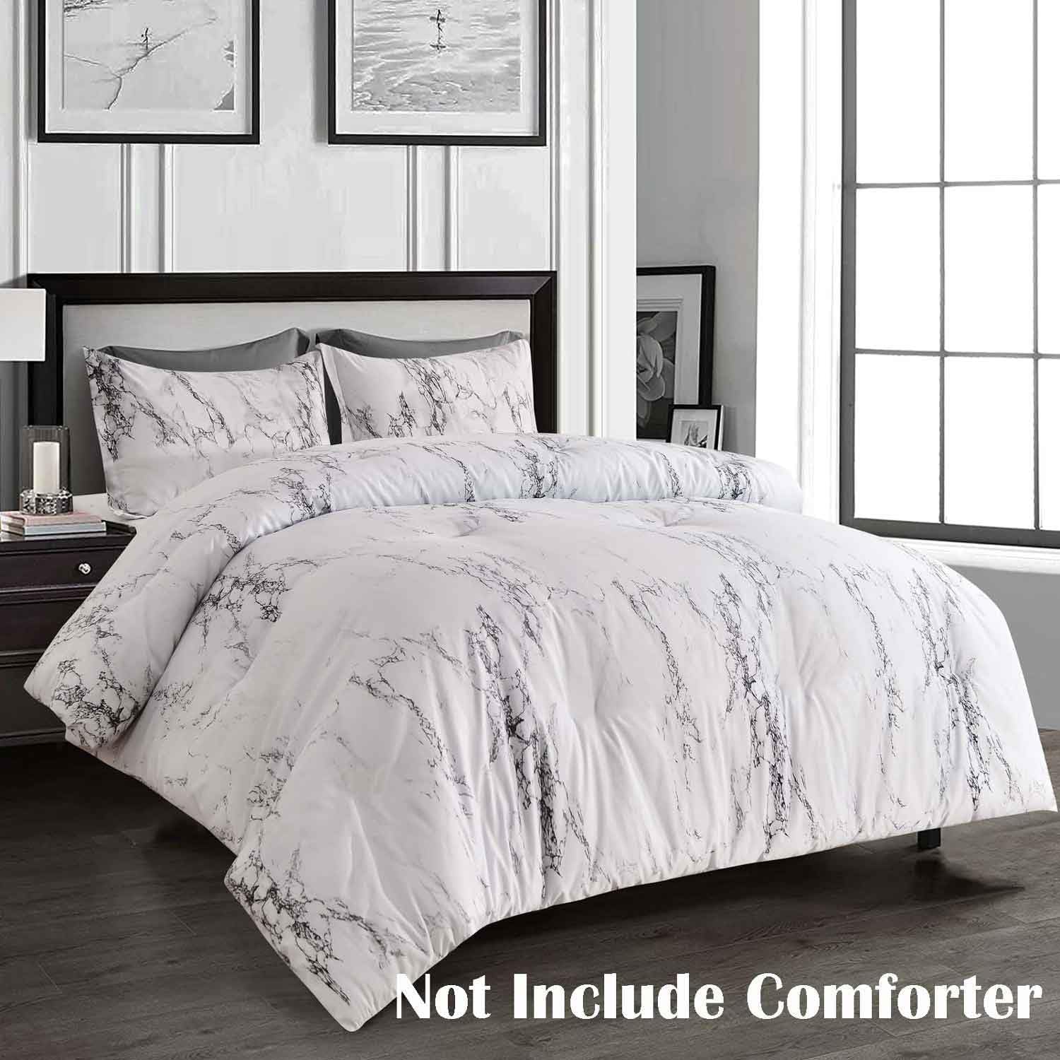 Nanko King Bedding Duvet Cover Set White and Black Marble Printed 3 Piece - 1000 -TC Luxury Microfiber Down Comforter Quilt Covers with Zipper Closure, Ties - Organic Modern Style for Men and Women