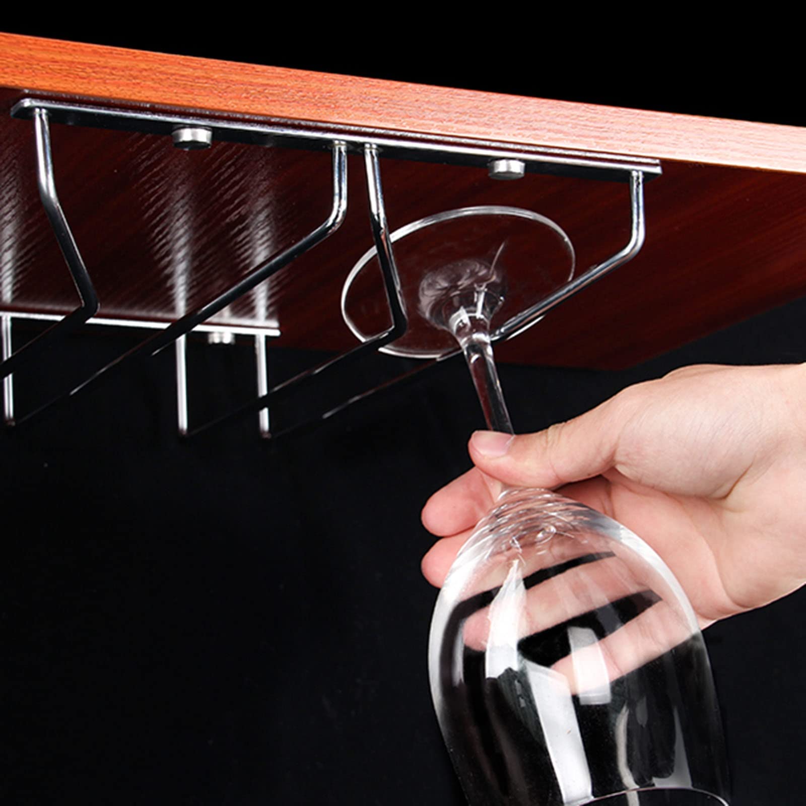 Soporte para Copas de Vino de Doble Fila, de Acero Inoxidable, para Cocina y Bar, Organizador de Copas bajo Mueble con Tornillos, Ajustable de 30 a 60 cm (45 cm a 17,7 Pulgadas)