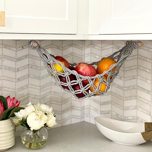 Miniatura 9 de Hamaca de frutas  Cesta de frutas colgante  Almacenamiento de productos y verduras para cocina debajo del gabinete  Gancho de plátano  macramé