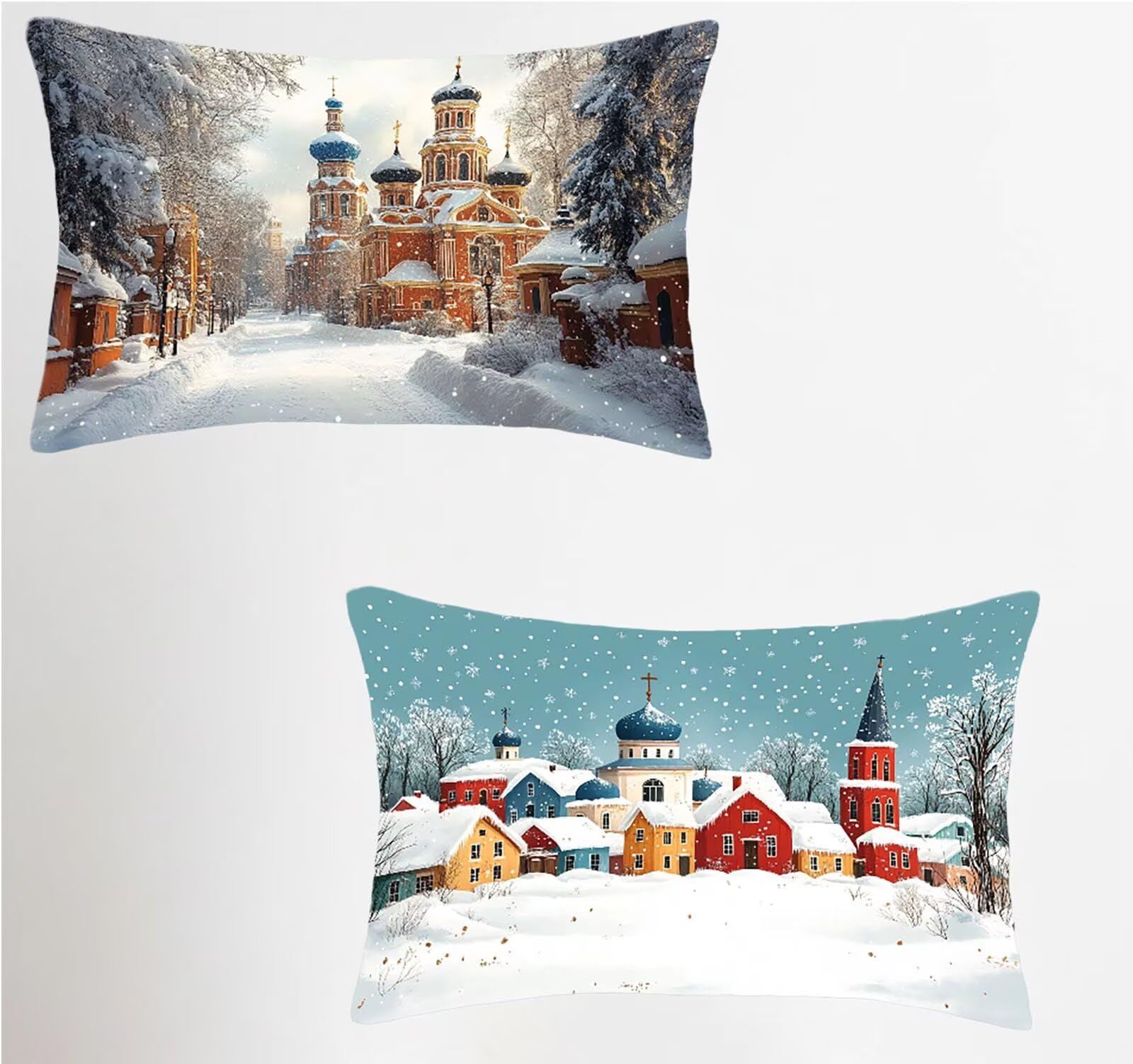 Federe Cuscino 60x80 Set di 2, Inverno Federe Cuscini Divano Velluto Morbido, Rettangolari Copricuscini 60x80cm Con Cerniera Invisibile, Copricuscino per Camera Casa Decorazioni, Paesaggio O-8647