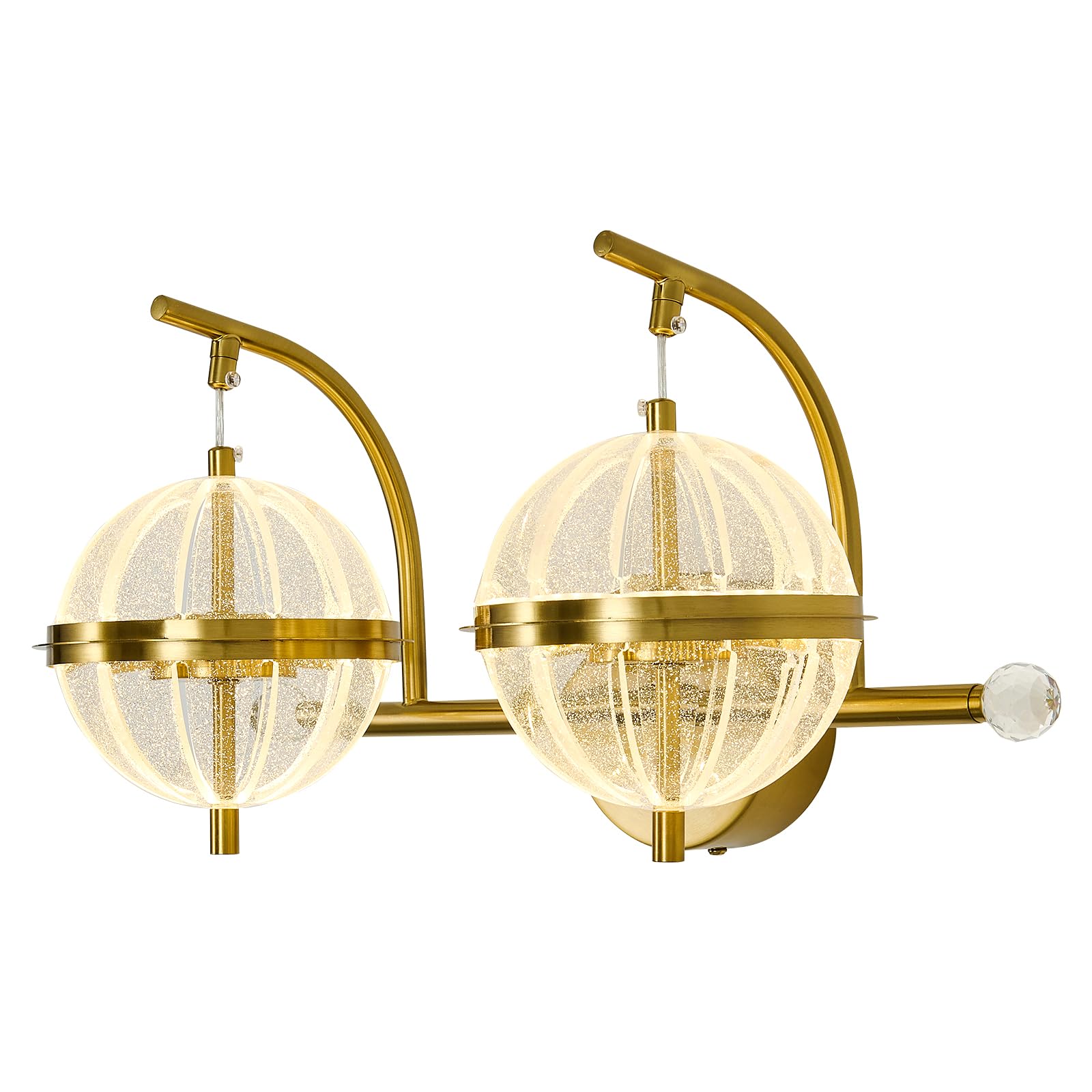 Image of UOFUS 24W Gold Bathroom Light Fixtures Modern LED Vanity Light with Globe Acrylic LampShade 2 Lights Mid Century Wall Sconces Indoor Vanity Lights Over Mirror for Bedroom Hallway Entryway