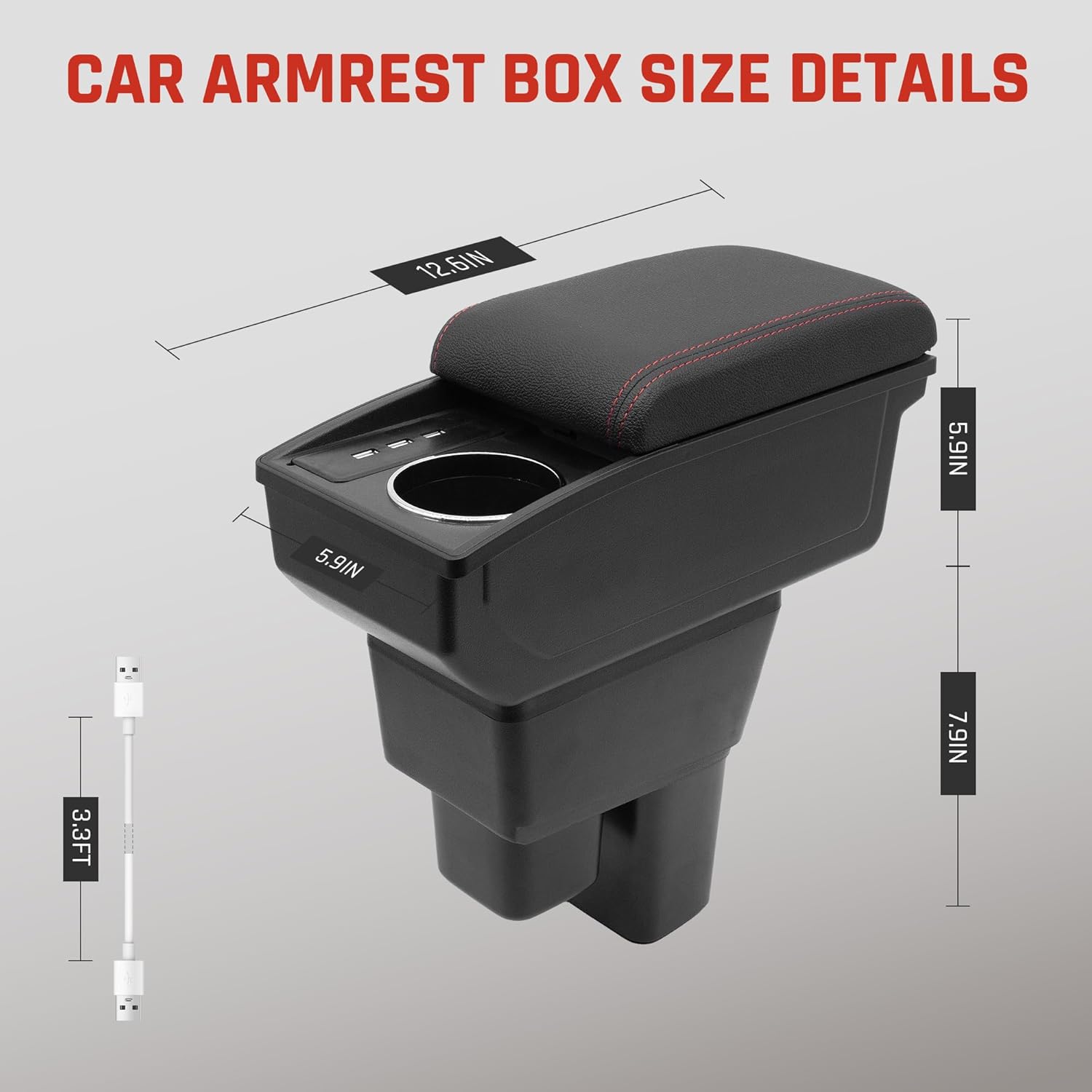 YJYWZH Car Armrest Storage Box for Honda Fit Jazz 2009-2013 Double Layer Car Center Console Organizer Armrest Box with 6 USB Ports and Cup Holder Car Interior Accessories(Red Thread)